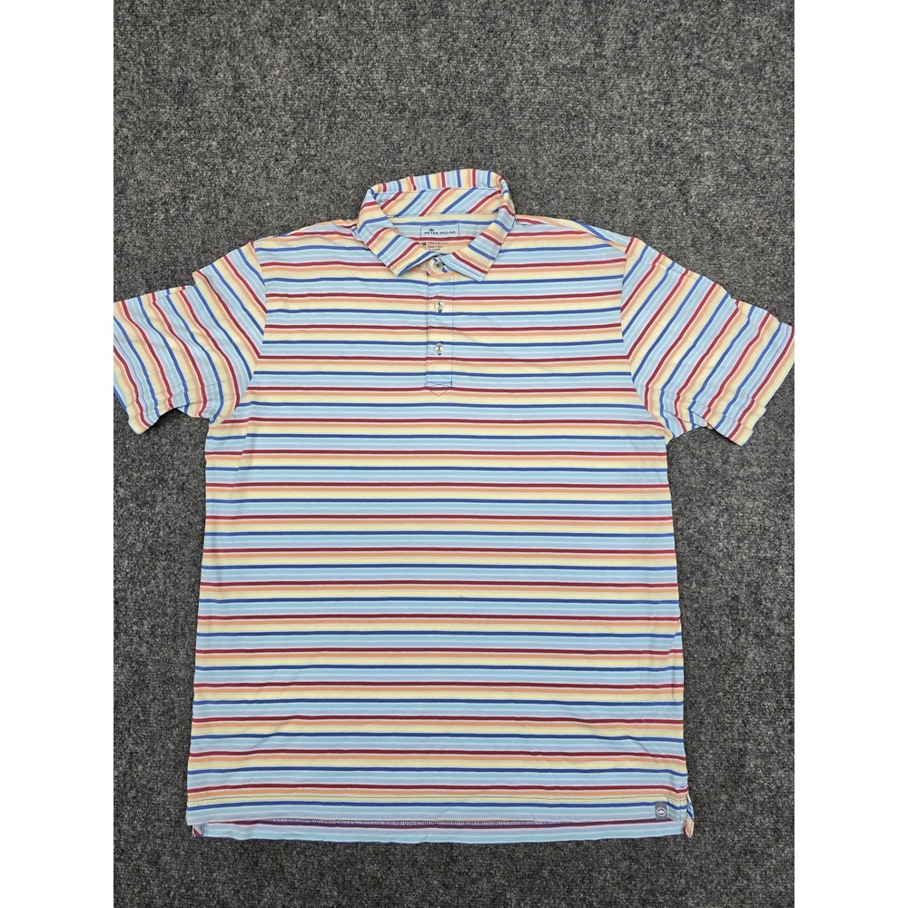 Peter Millar Polo Shirt Mens Medium Multicolor Striped Pima Cotton Golf Casual